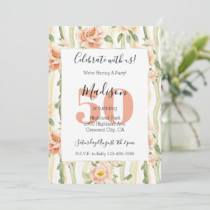 Invitation Fleurs de Pêche Bandes Vert Menthe 50e Anniversair
