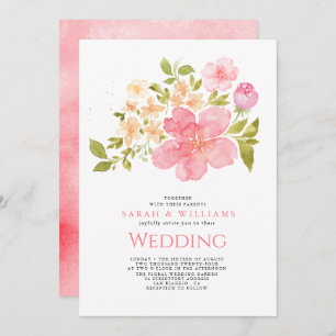 Invitation Fleurs de Pêche de Corail Romantique Mariage de Bo