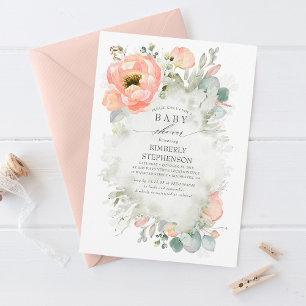 Invitation Fleurs de Pêche Douce Élégant Baby shower de Print