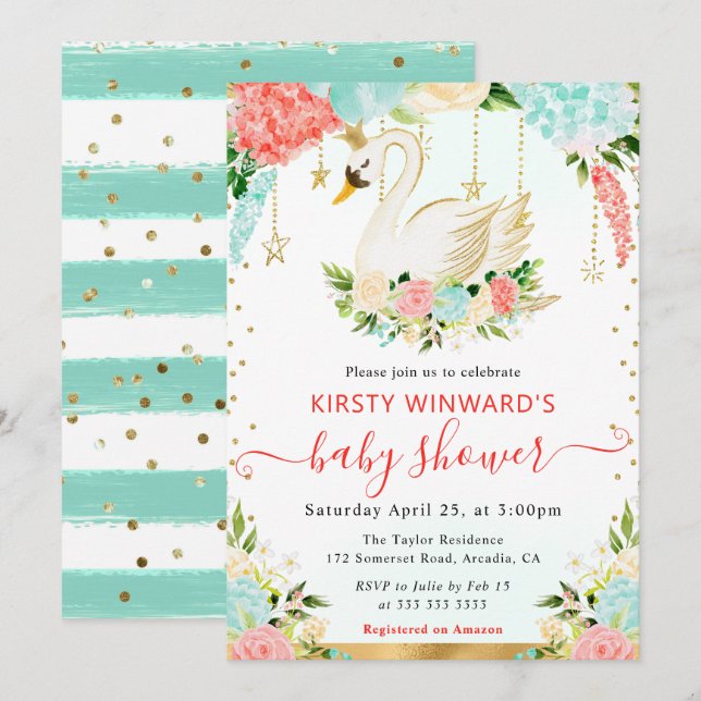 Invitation Fleurs de Pêche et de Menthe à l'aquarelle Bain de (Devant / Derrière)