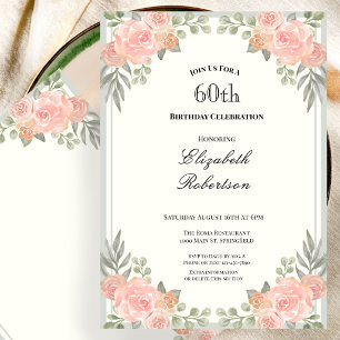 Invitation Fleurs de Pêche et de Sauge Verte 60e Anniversaire