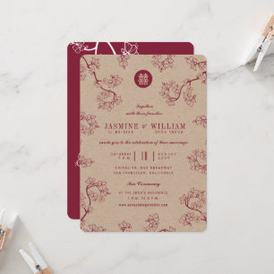 Invitation Fleurs de Pêche/Fleurs de Prunier Kraft Mariage Ch