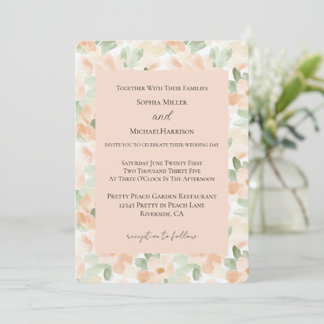 Invitation Fleurs de Pêche Jolies Mariage    (Debout devant)