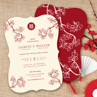 Fleurs de Pêche/Rouge Prune Double Bonheur Mariage