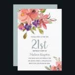Invitation Fleurs de pêche tropicale 21e anniversaire Invitat<br><div class="desc">Fleurs de Pêche Tropical 21ème anniversaire Invitation Beau Saumon Pêche Purple Floral Aquarelle Turquoise Arrière - plan. Voir la collection correspondante Dans Niche et Nest Store</div>