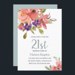Invitation Fleurs de pêche tropicale 21e anniversaire Invitat<br><div class="desc">Fleurs de Pêche Tropical 21ème anniversaire Invitation Beau Saumon Pêche Purple Floral Aquarelle Turquoise Arrière - plan. Voir la collection correspondante Dans Niche et Nest Store</div>
