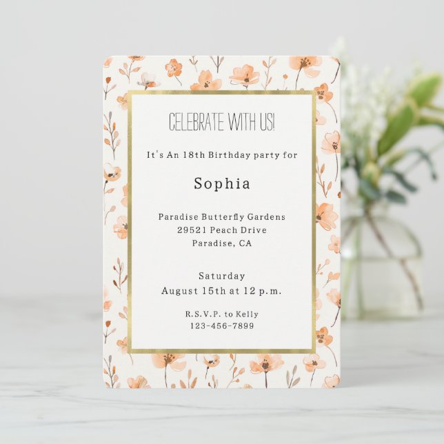Invitation Fleurs de Pêcher Jolies Anniversaire (Debout devant)