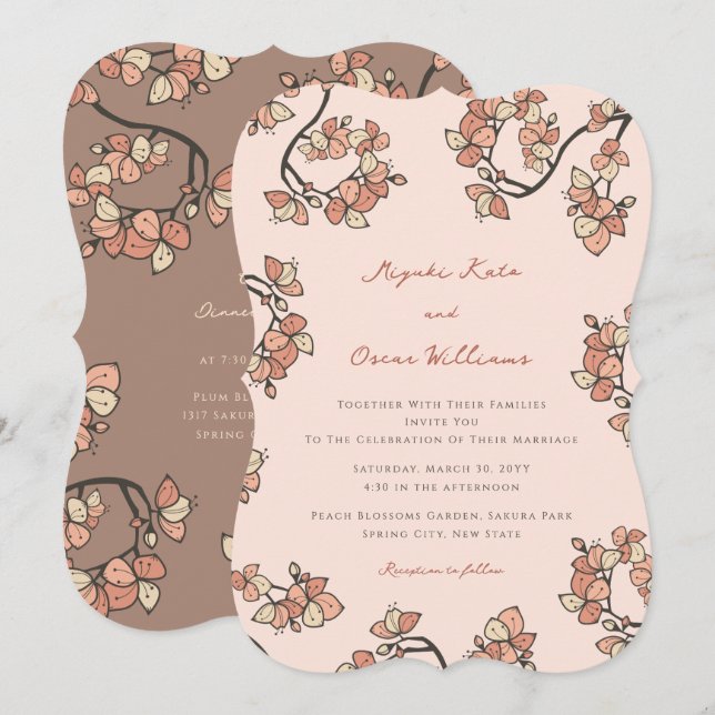 Invitation Fleurs de pêcher roses Élégant et chic mariage flo (Devant / Derrière)