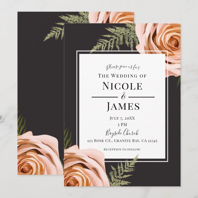Invitation Fleurs de pêches foncées Roses Rustique Shabby Chi (Devant / Derrière)