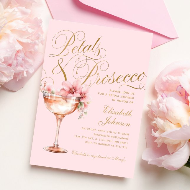 Invitation Fleurs de Pétale Rose et Or et Fête de Mariage ave (Créateur téléchargé)