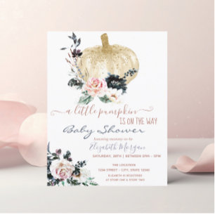 Invitation Fleurs de Petit Citrouille Pailletées, Baby Shower