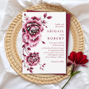 Invitation Fleurs de pivoine à fleurs de Bourgogne et rose ma