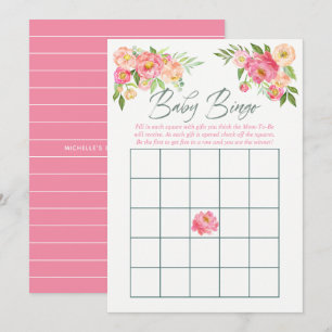 Invitation Fleurs de pivoine Baby shower de printemps Bingo b