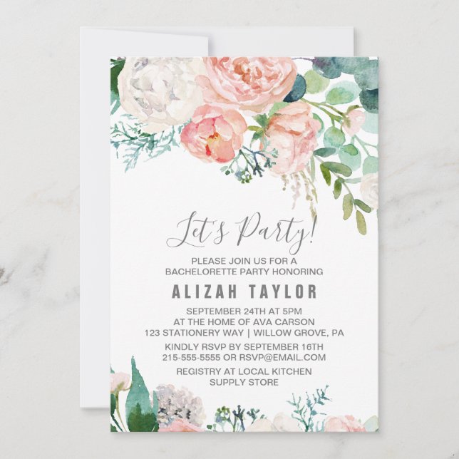 Invitation Fleurs de pivoine romantiques Faisons la fête (Devant)