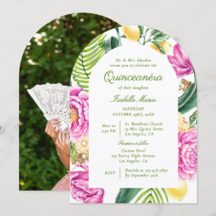 Invitation Fleurs de pivoines aquarelles Photo de Quinceañera