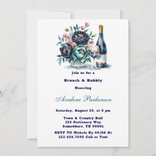 Invitation Fleurs de pivoines bleues de la Marine turquoise B