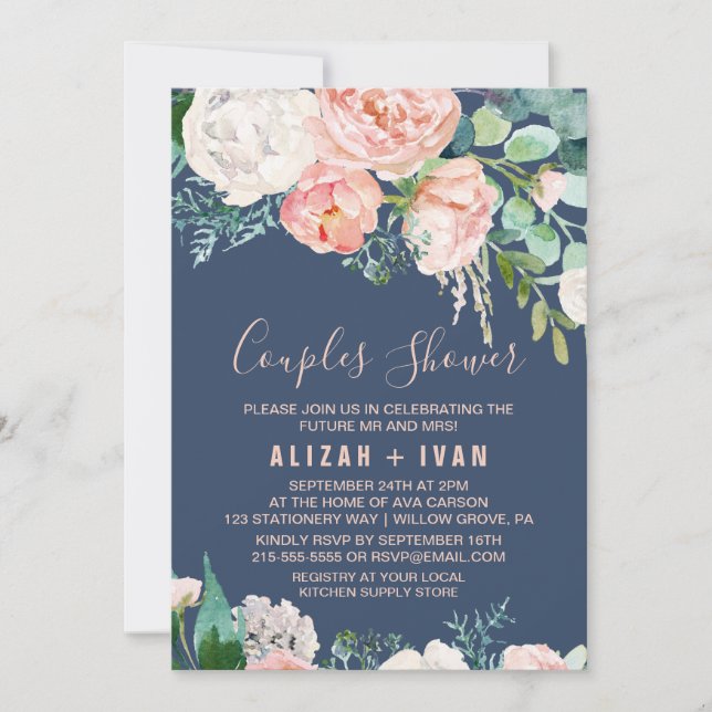 Invitation Fleurs de pivoines romantiques | Douche Couples Bl (Devant)