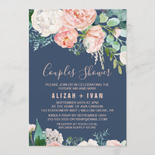 Invitation Fleurs de pivoines romantiques   Douche Couples Bl