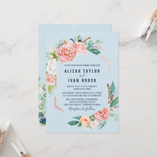 Invitation Fleurs de pivoines romantiques   Mariage bleu clai