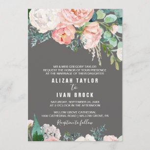 Invitation Fleurs de pivoines romantiques Mariage officiel