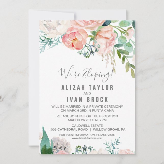 Invitation Fleurs de pivoines romantiques pour une réception  (Devant)
