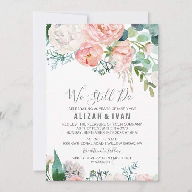 Invitation Fleurs de pivoines romantiques Vow renouveau (Devant)