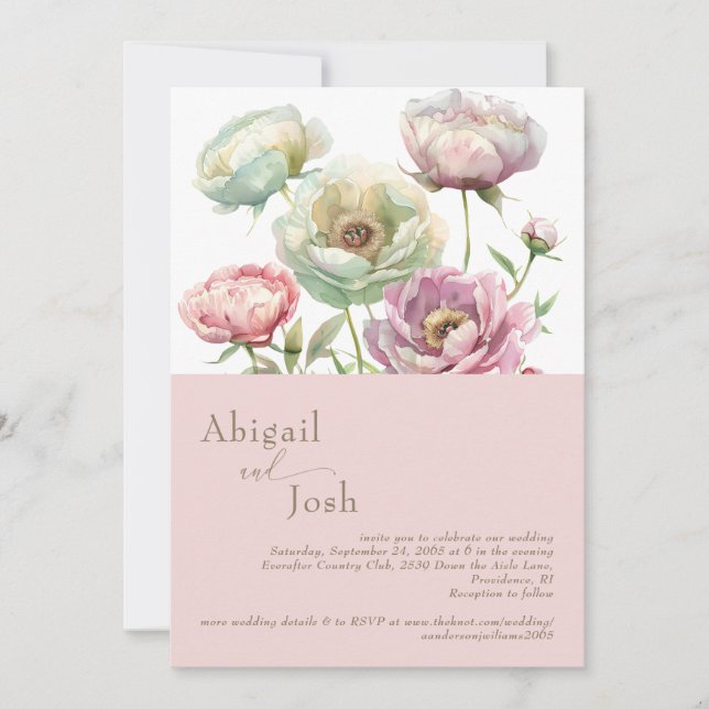 Invitation Fleurs de Pivoines Rose (Devant)