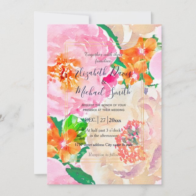 Invitation Fleurs de pivoines roses (Devant)
