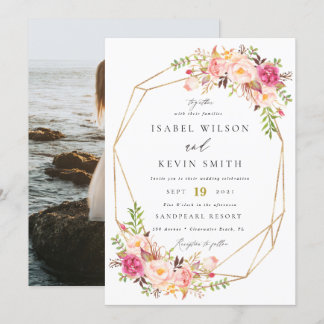 Invitation Fleurs de pivoines russes mariage de cadre géométr
