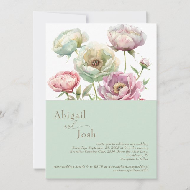 Invitation Fleurs de Pivoines Sage (Devant)