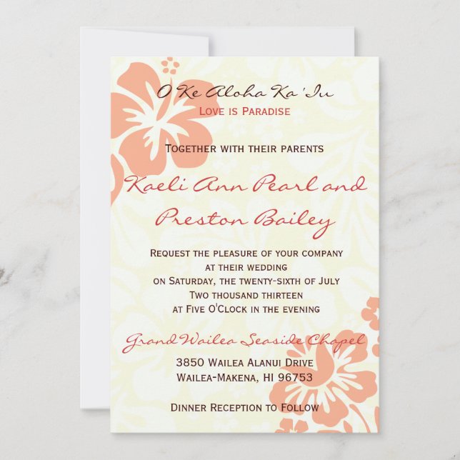 Invitation Fleurs de plage - Corail (5x7) (Devant)