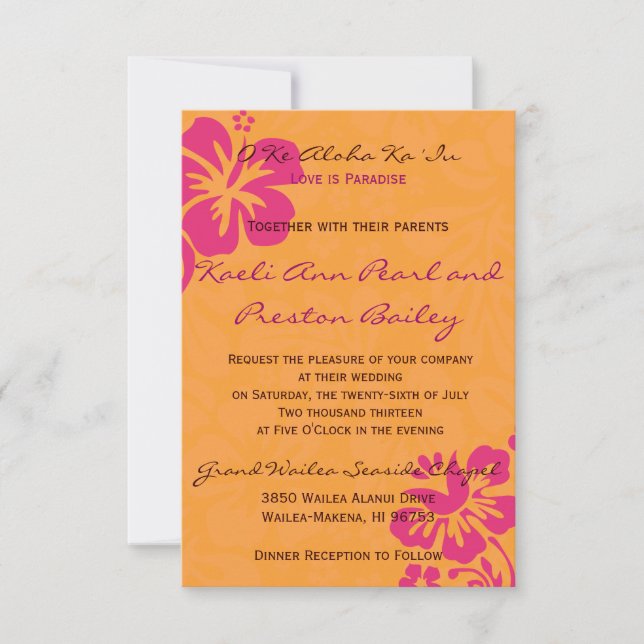 Invitation Fleurs de plage - Orange/Fuschia (5x7) (Devant)