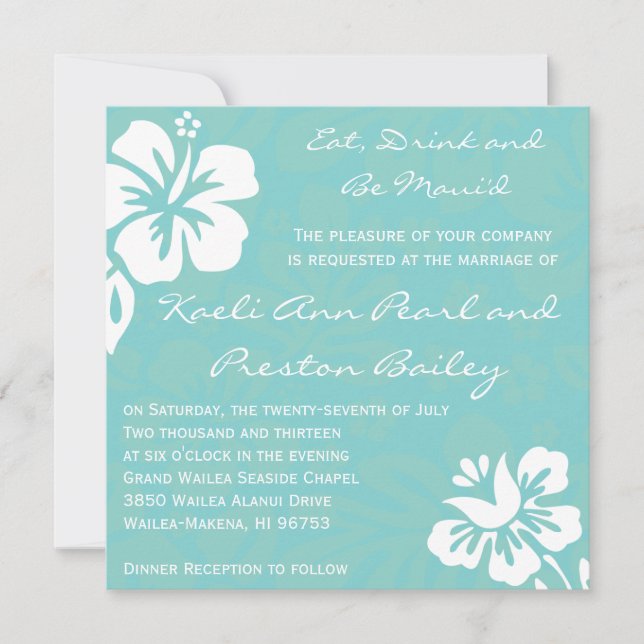 Invitation Fleurs de plage - Turquoise (Devant)