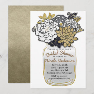 Invitation Fleurs de pot Mason Rustique Gris Or Floral Chic