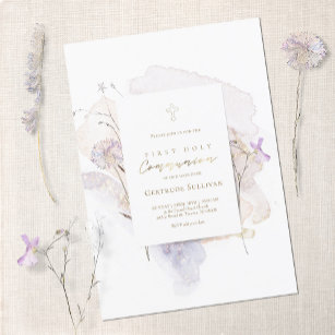 Invitation fleurs de prairie aquarelle Première communion sai
