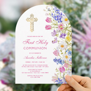 Invitation Fleurs de prairie fraîche Arche Première communion