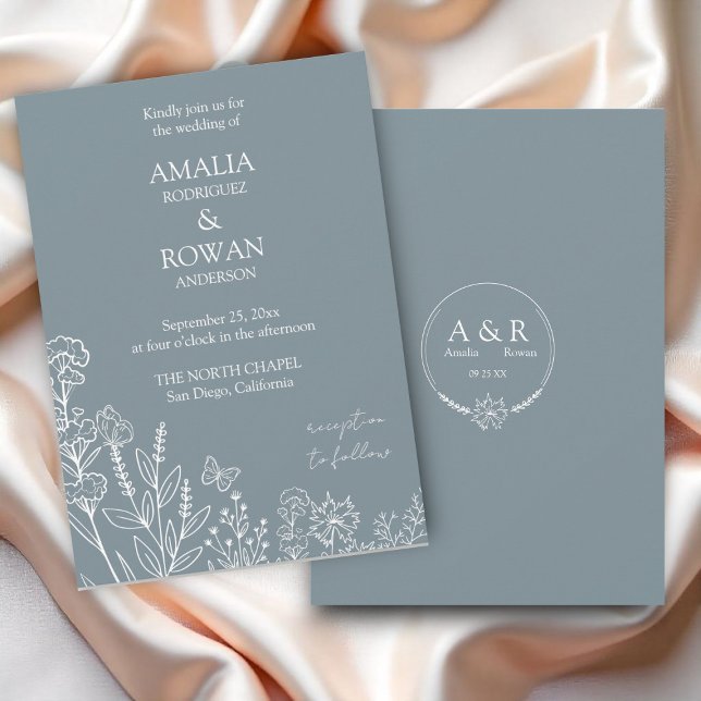 Invitation Fleurs de prairie Mariage gris bleu (Créateur téléchargé)