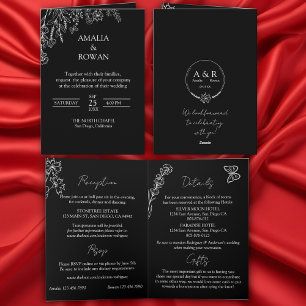 Invitation Fleurs de prairie Mariage tout-en-un noir et blanc