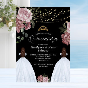 Invitation Fleurs de princesse rose poussiéreux jumelles Quin