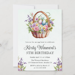 Invitation Fleurs de printemps à l'aquarelle Panier de Pâques