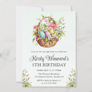 Invitation Fleurs de printemps à l'aquarelle Panier de Pâques