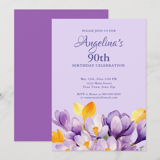 Invitation Fleurs de printemps à l'aquarelle pour 90e anniver (Devant / Derrière)