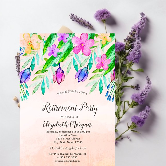 Invitation Fleurs de printemps à l'aquarelle pour la retraite (Créateur téléchargé)