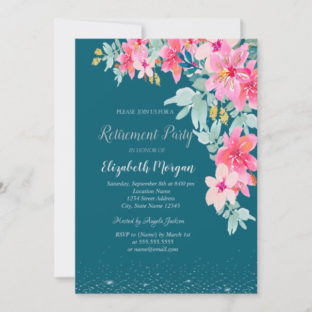 Invitation Fleurs de printemps à l'aquarelle pour la retraite (Devant)