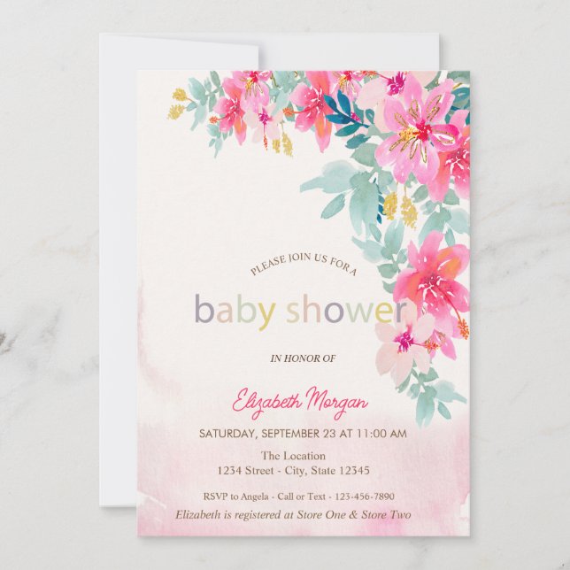 Invitation Fleurs de printemps aquarelle Baby Shower (Devant)