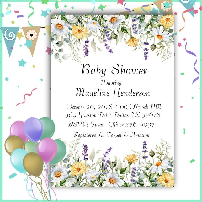 Invitation Fleurs de printemps Aquarelle Baby shower Invitati (Créateur téléchargé)