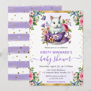 Invitation Fleurs de printemps au lavis pour bébé lapin Showe