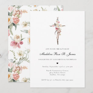 Invitation Fleurs de printemps Baptême de la Croix florale