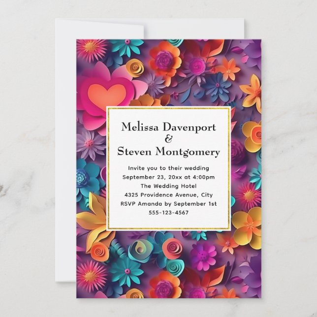 Invitation Fleurs de printemps colorées Mariage Motif (Devant)