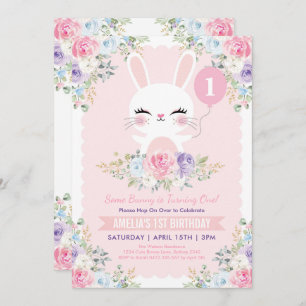 Invitation Fleurs de printemps de lapin de Cute Bunny 1er ann
